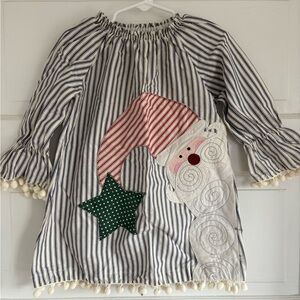 Mud Pie Striped Santa Dress - Blue, Red, Green